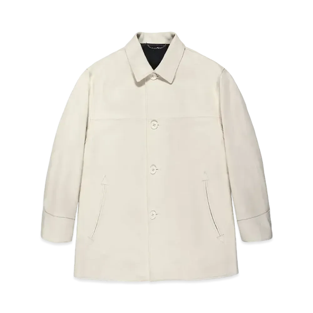 WACKO MARIA Leather Car Coat "Off White"