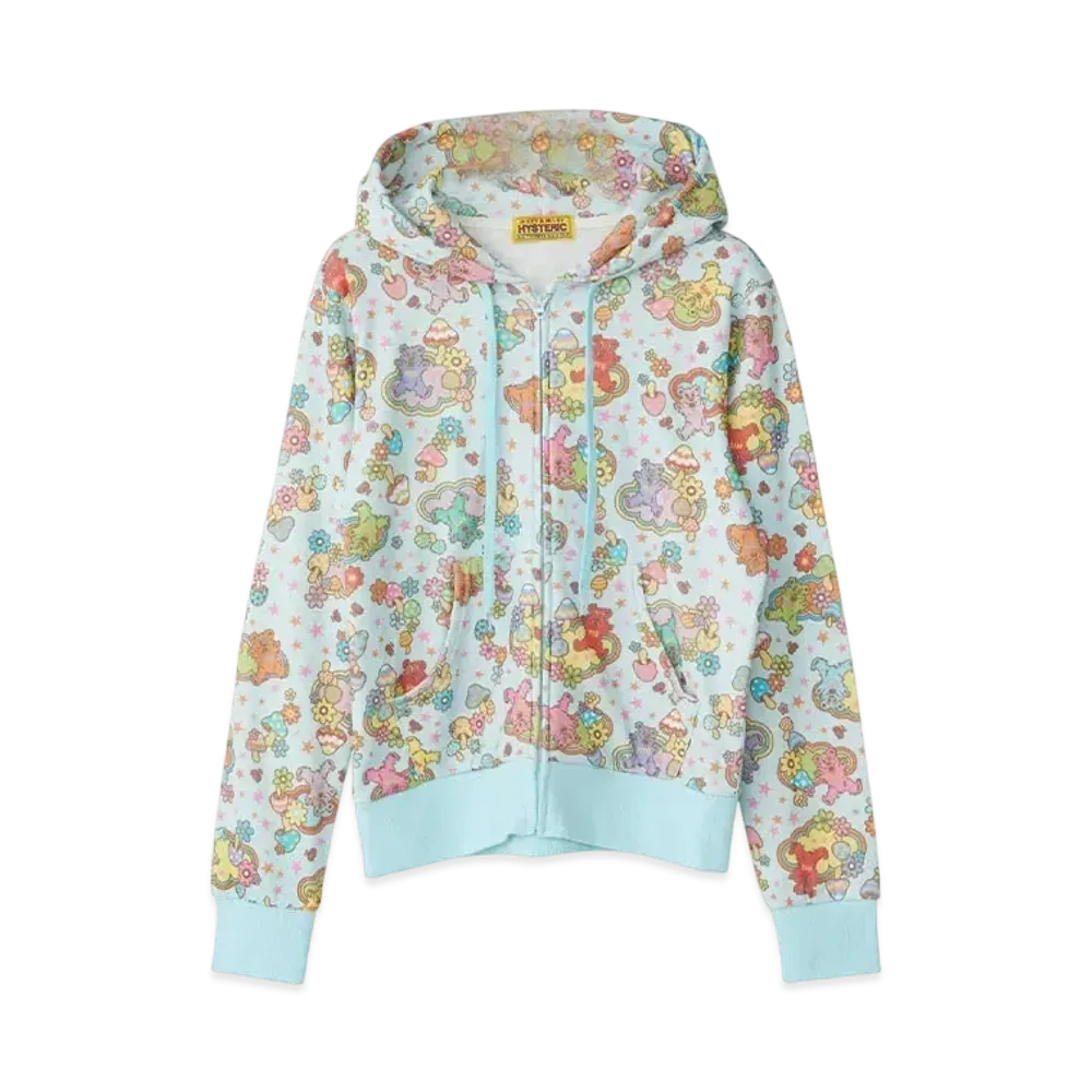 HYSTERIC GLAMOUR Fire Bear Dream Pattern Short Hoodie "Blue"