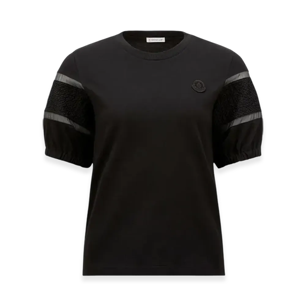 MONCLER Silk Trim Cotton T-Shirt "Black"