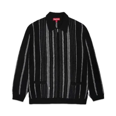 Supreme Speckle Stripe Zip Up Cardigan "Black"