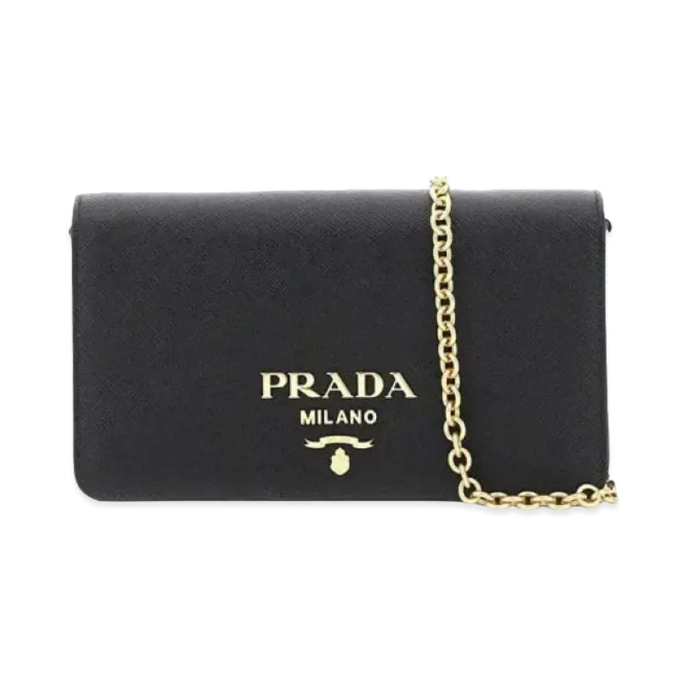 PRADA Saffiano Leather Chain Mini Shoulder Bag "Black"