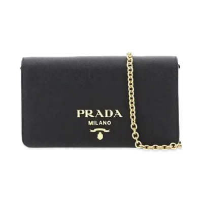 PRADA Saffiano Leather Chain Mini Shoulder Bag "Black"