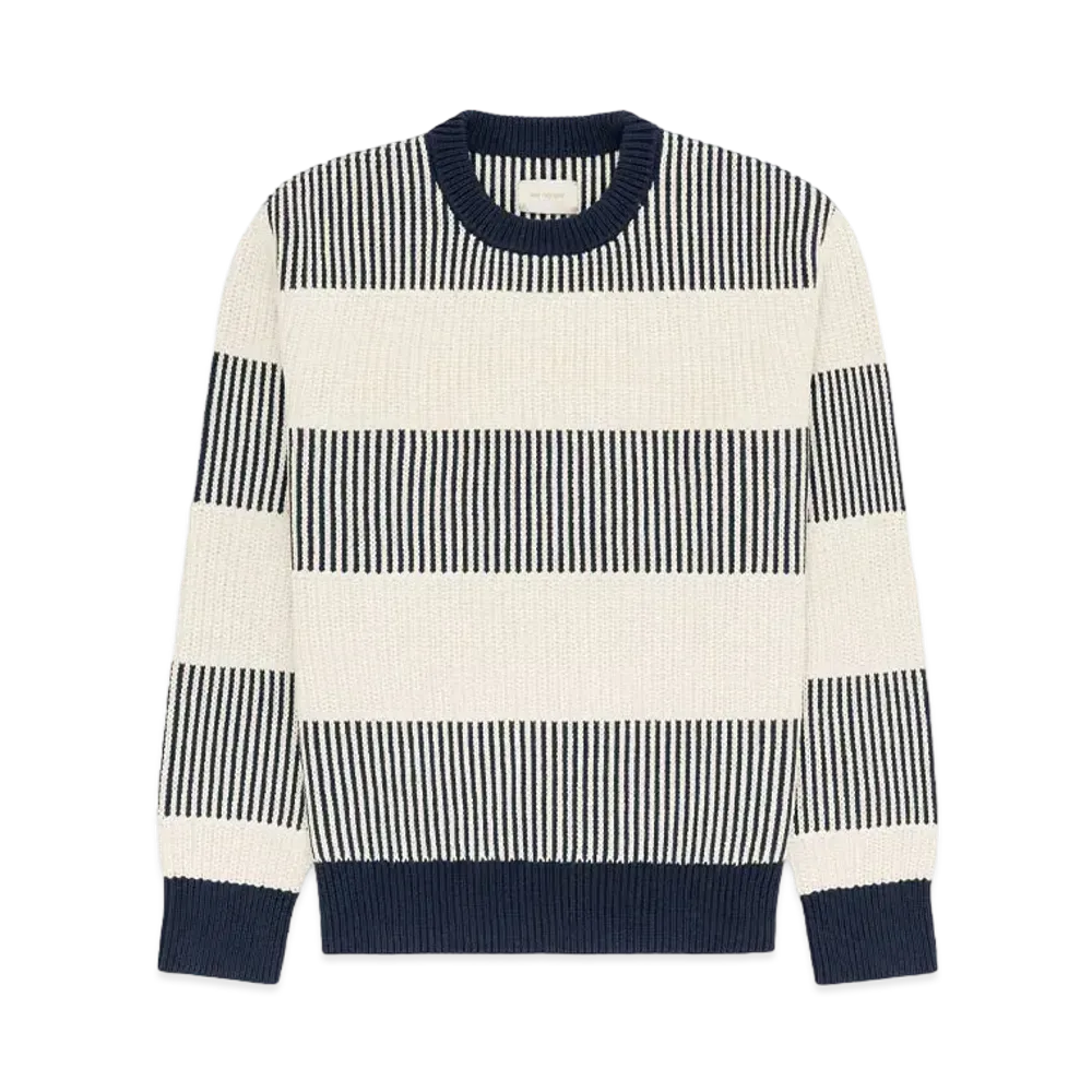 Aime Leon Dore Striped Shaker Stitch Sweater "Ivory/Navy"