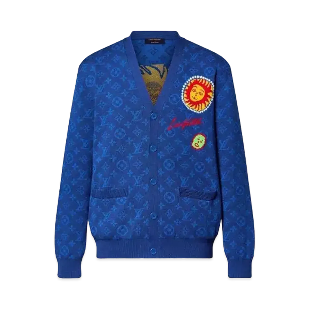 Louis Vuitton x Yayoi Kusama Monogram Faces Knitted Cardigan My Eternal Soul "Bleu Nuit Fonce"