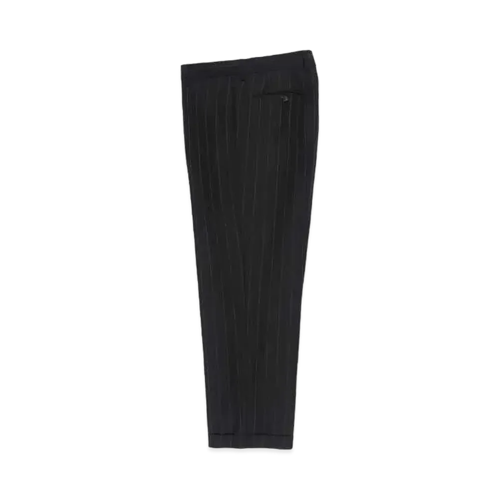 WACKO MARIA DORMEUIL / Striped Pleated Trousers (type-2) , Straight Trousers "Black"