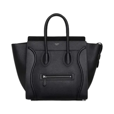 CELINE Mini Luggage Handbag In Drummed Calfskin "Black"