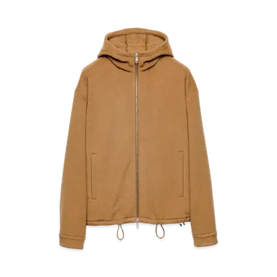 PRADA Men's Camel Hair Hoodie Jacket "Beige"