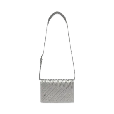BALENCIAGA Car Metallic Glossy Shoulder Strap Flip Bag "Silver"