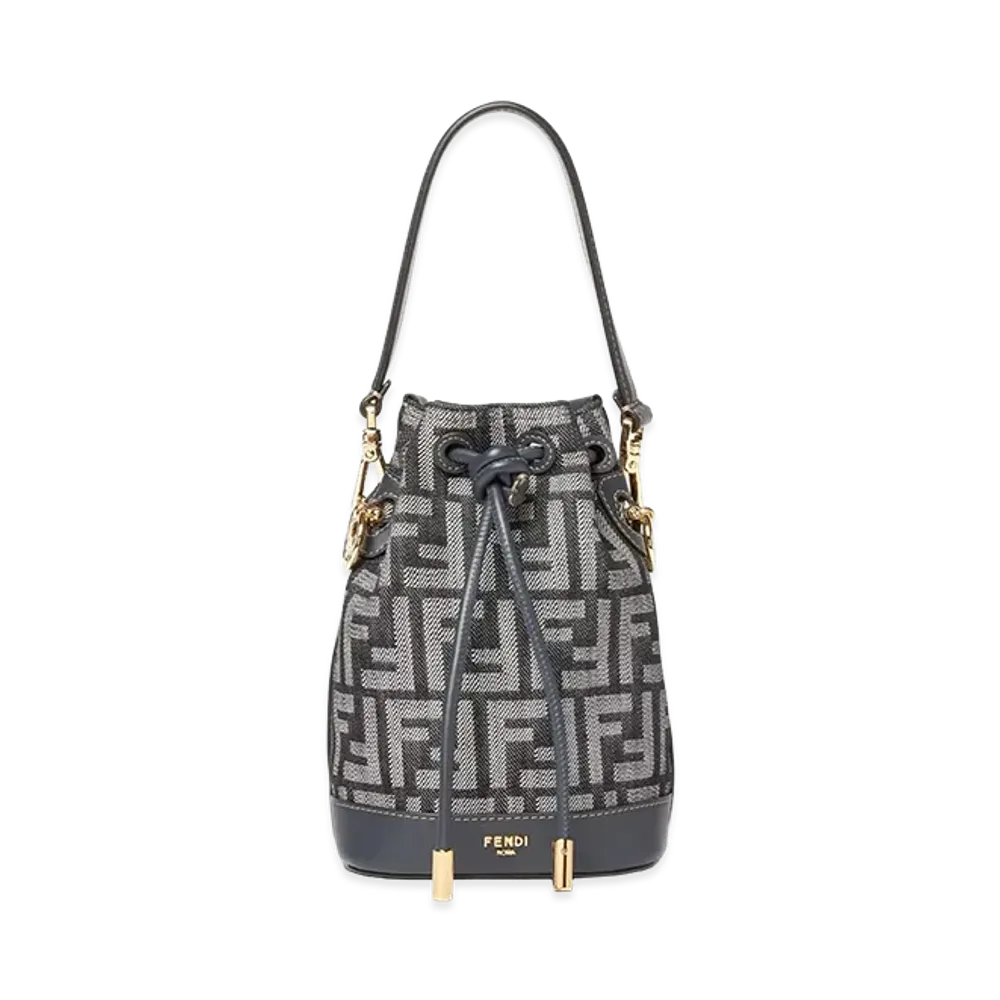 FENDI Women's Mon Tresor Denim-Effect FF Jacquard Mini Bucket Bag "Black"
