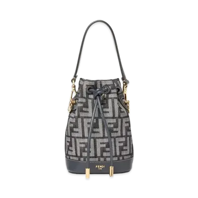 FENDI Women's Mon Tresor Denim-Effect FF Jacquard Mini Bucket Bag "Black"
