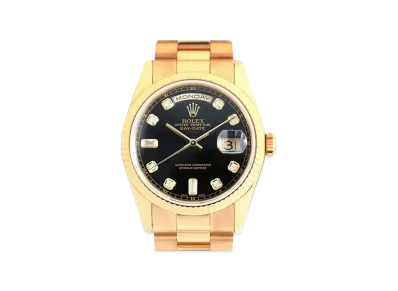 ROLEX Day-Date 8P Diamonds/2P Baguette Diamonds "Black/Yellow Gold"