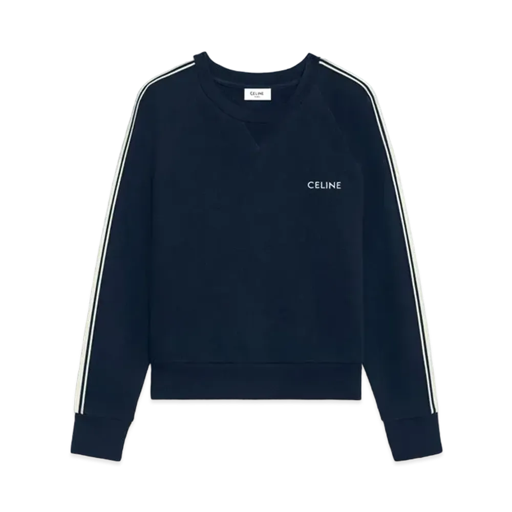 CELINE Sweatshirt In Cotton Fleece and Cashmere "Navy/Off White"