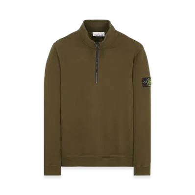 Stone Island 62720 Brushed Cotton Fleece Garment Dyed Half Zip Up Sweatshirt - 23FW "Olive Green"