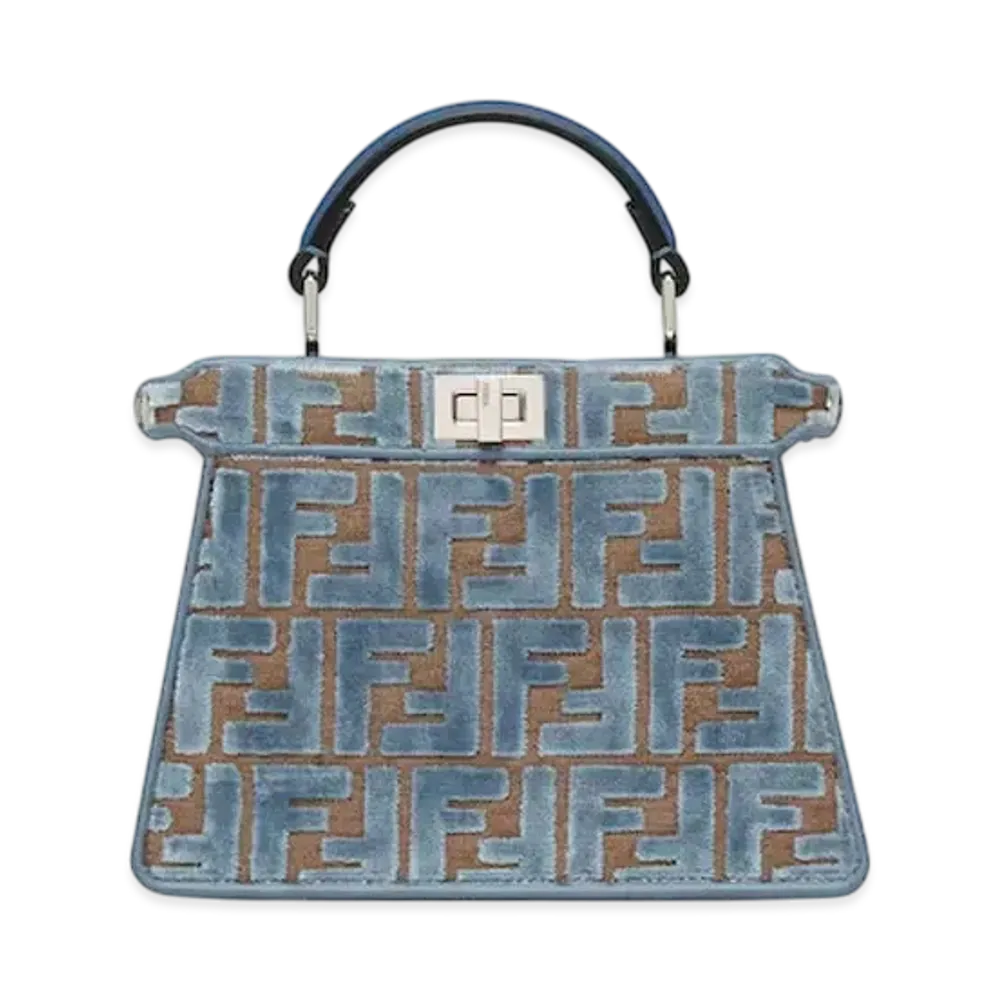 FENDI Peekaboo ISeeU Petite FF Jacquard Velvet Bag "Light Blue"