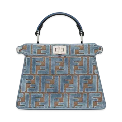 FENDI Peekaboo ISeeU Petite FF Jacquard Velvet Bag "Light Blue"