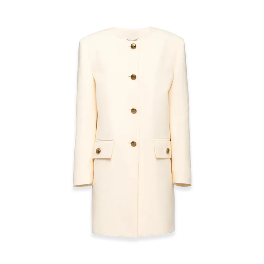 PRADA Women's Single-Breasted Tricotine Coat "Natural"