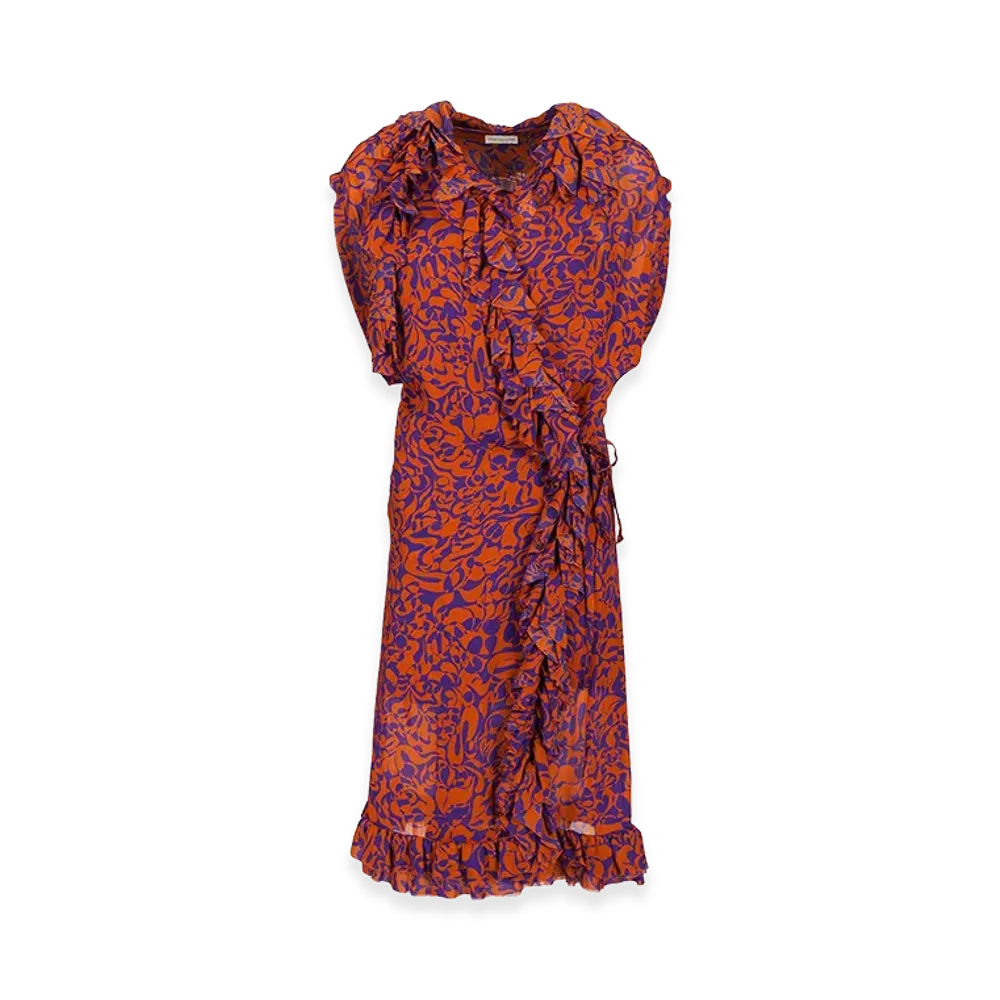 DRIES VAN NOTEN Women's Printed Dress with Ruffles "Orange"