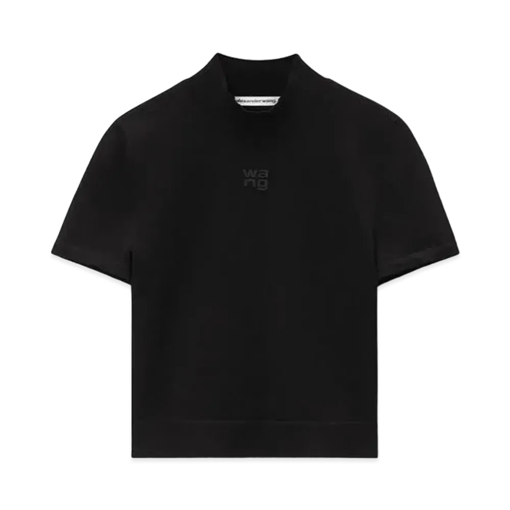 Alexander Wang Logo Short Sleeve Mockneck Top "Black"