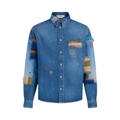 Marni Made Of Organic Denim Shirt With Mohair Patch "Iris Blue"