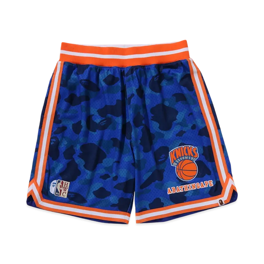 A BATHING APE x Mitchell & Ness x NBA New York Knicks Swingman Shorts "Blue"