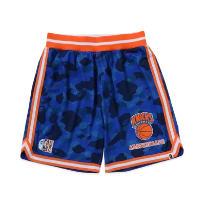 A BATHING APE x Mitchell & Ness x NBA New York Knicks Swingman Shorts "Blue"