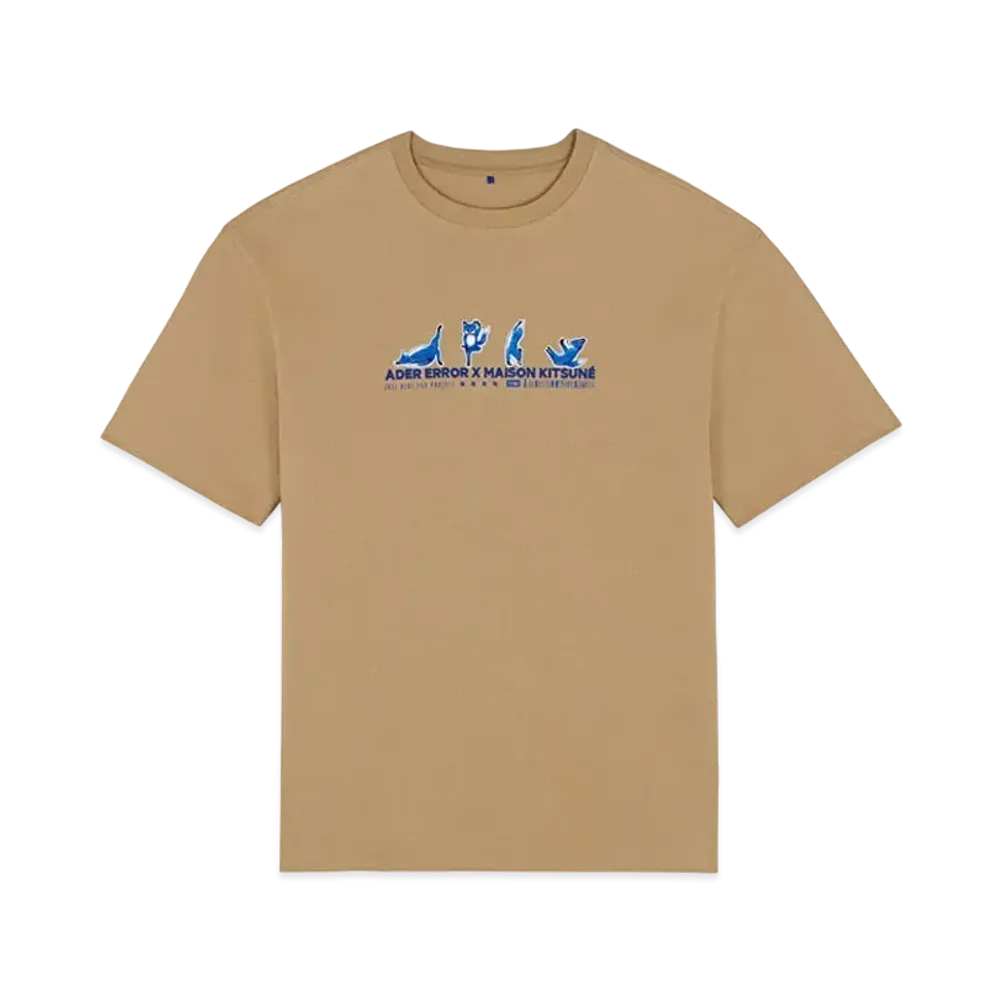 Maison Kitsune × ADERERROR Yoga blue fox t-shirt "Ivory"