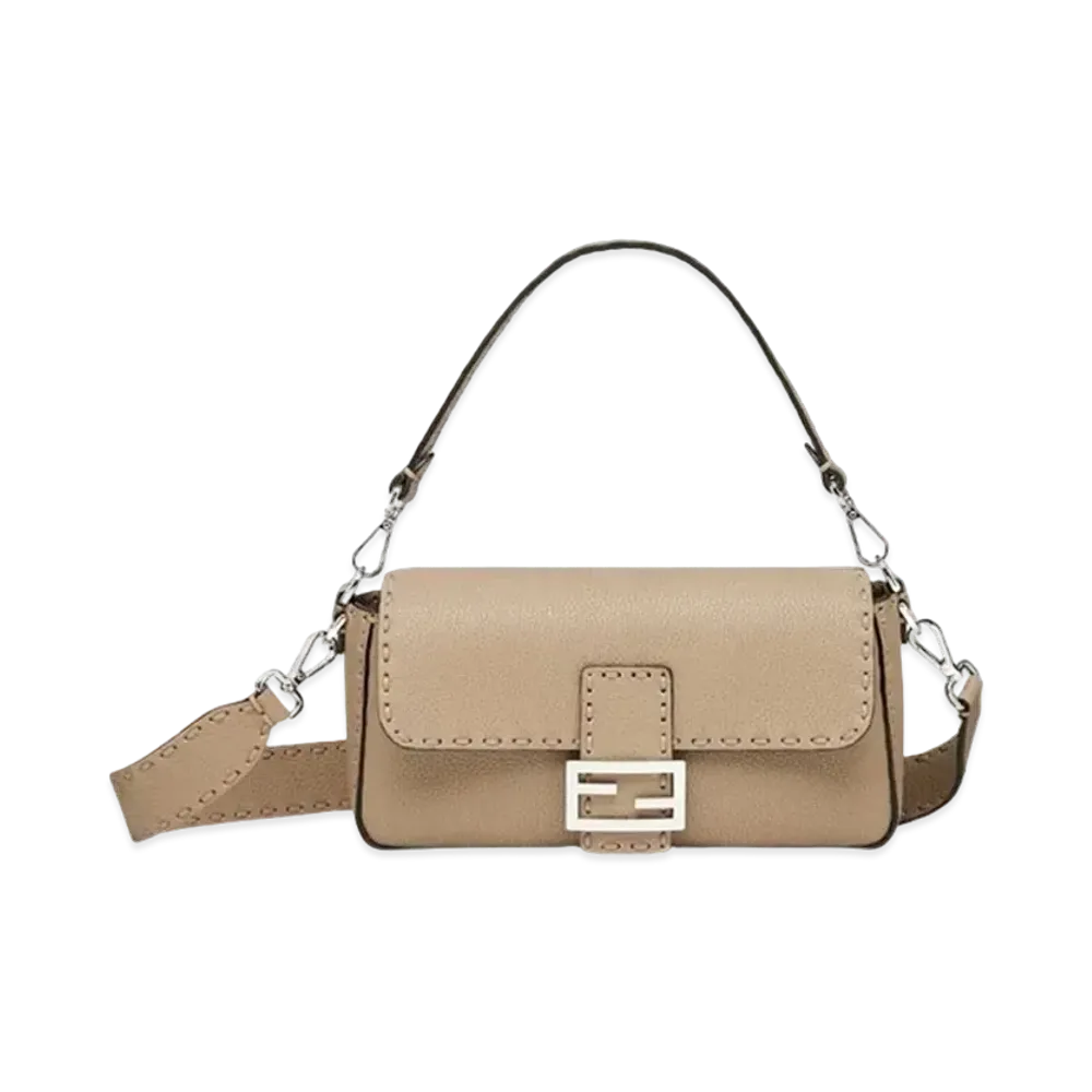 FENDI Baguette Selleria Bag with 612 Hand-Sewn Topstitches "Dove Gray"