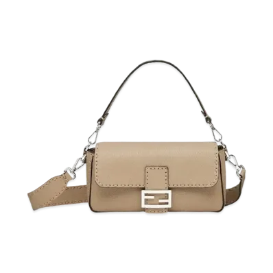 FENDI Baguette Selleria Bag with 612 Hand-Sewn Topstitches "Dove Gray"