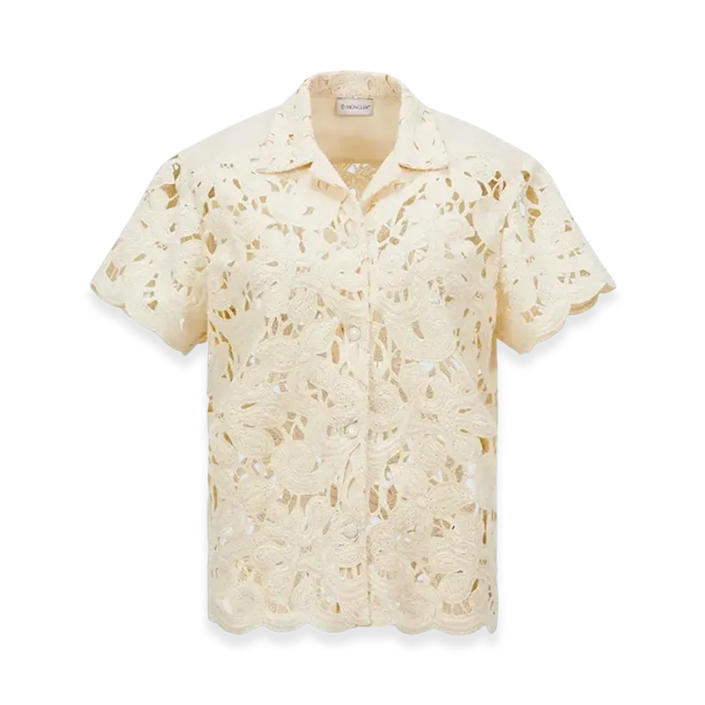 MONCLER Floral Macrame Short Sleeve Shirt "White"