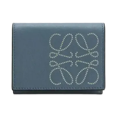 LOEWE Brand Trifold 6 Cardholder In Calfskin "Storm Blue / Marble Green"