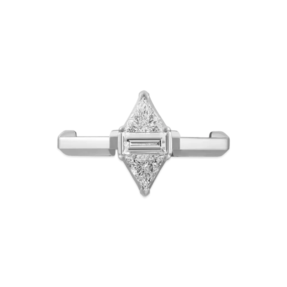 GUCCI 18K Link to Love Series Baguette and Triangle Cut Diamond Ring "White Gold"