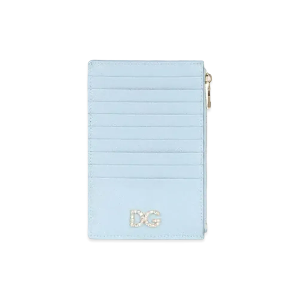 Dolce&Gabbana Vertical Credit Card Holder Large Dauphine Calfskin DG Rhinestone "Blue"