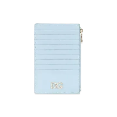Dolce&Gabbana Vertical Credit Card Holder Large Dauphine Calfskin DG Rhinestone "Blue"
