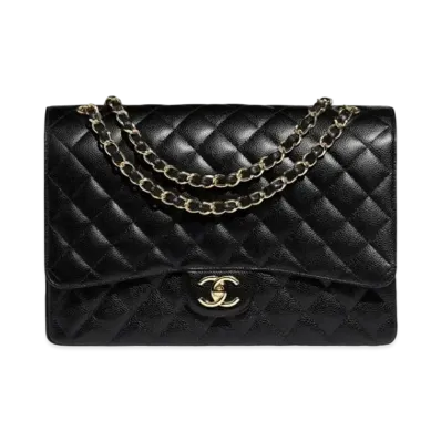 CHANEL Classic Maxi Hand Bag Grained Calfskin "Black"