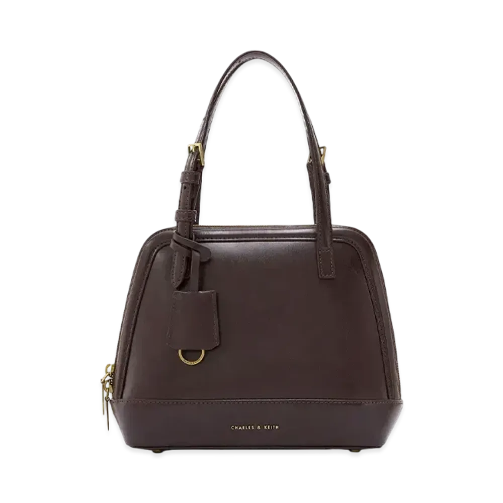 CHARLES & KEITH Enola Textured Double Handle Structured Bag "DarkOak"