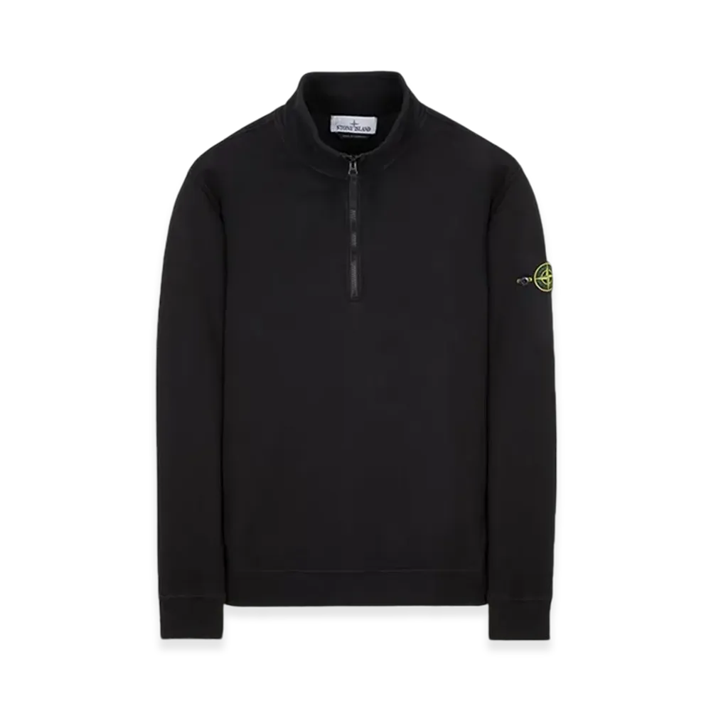 Stone Island 62720 Brushed Cotton Fleece Garment Dyed Half Zip Up Sweatshirt - 23FW "Black"