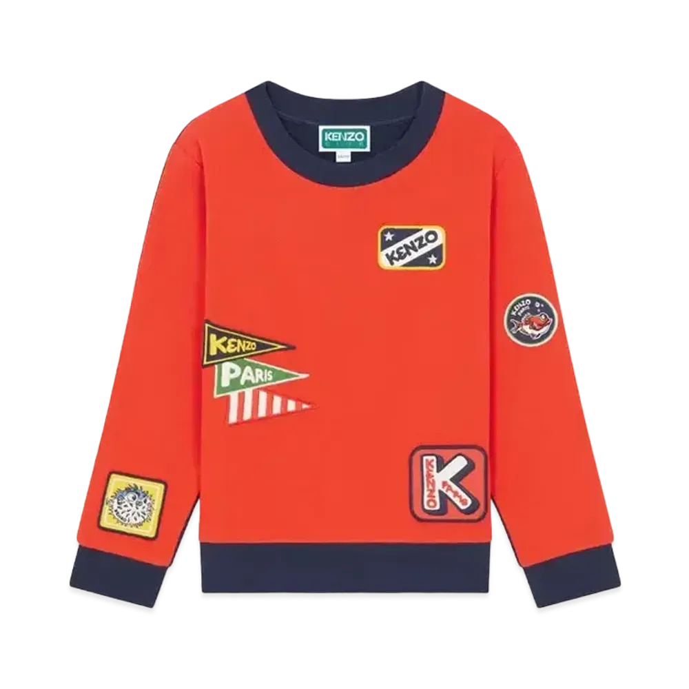 KENZO 'SAILOR' Embroidered Two-Tone Sweat "Vermillion"