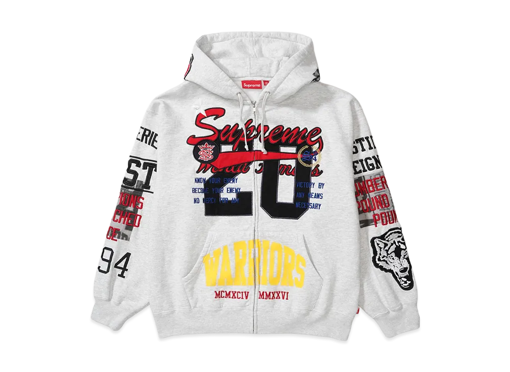 Supreme Warriors Appliqué Zip Up Hooded Sweatshirt "Ash Grey"