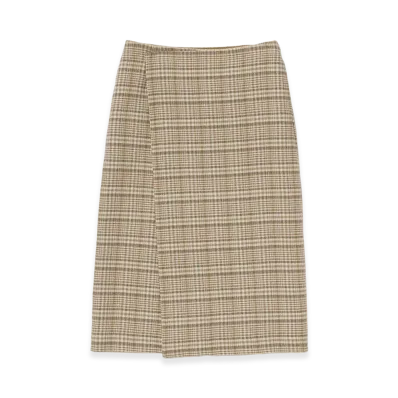 AURALEE Women's Silk Linen Nep Check Wrap Skirt "Ivory Beige Check"