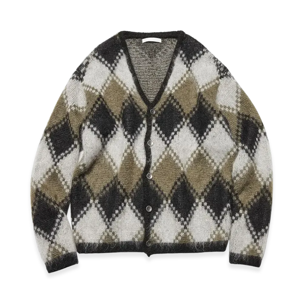 SOPHNET. Mohair Argyle Cardigan "Khaki"