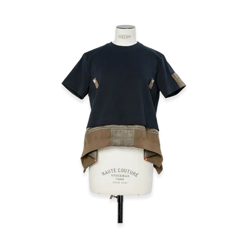 sacai Cotton Jersey x Nylon Twill T-Shirt "Navy/Dark Khaki"