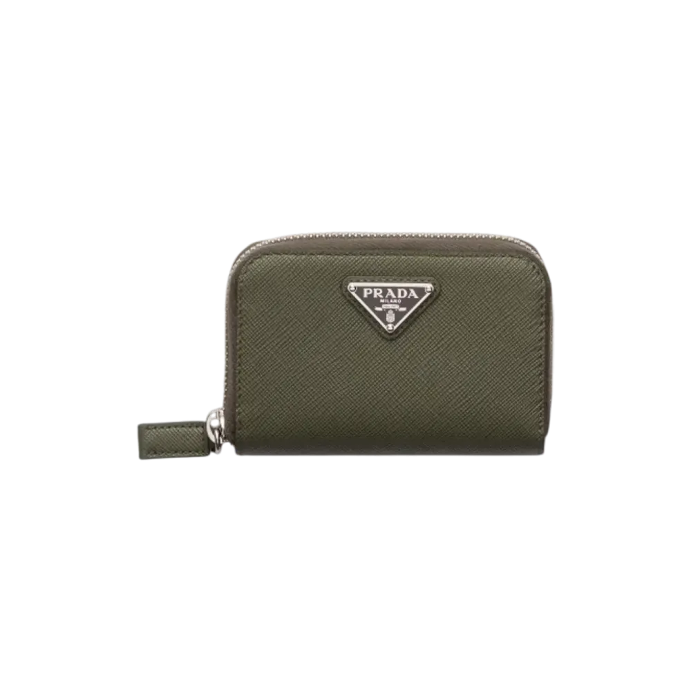 PRADA Saffiano Triangle Coin Case "Green"