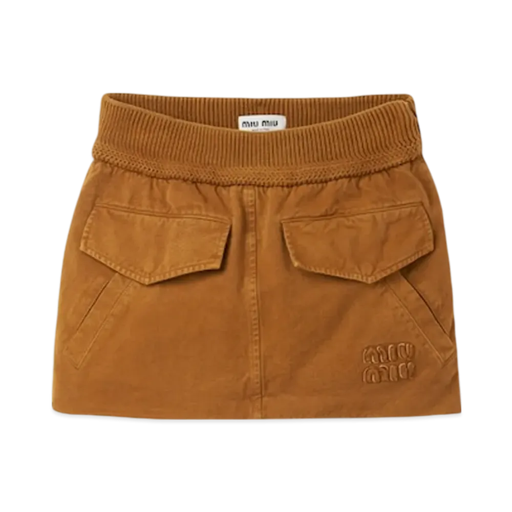 MIU MIU Women's Garment Dyed Gabardine Mini Skirt "Ochre"