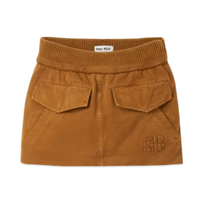 MIU MIU Women's Garment Dyed Gabardine Mini Skirt "Ochre"