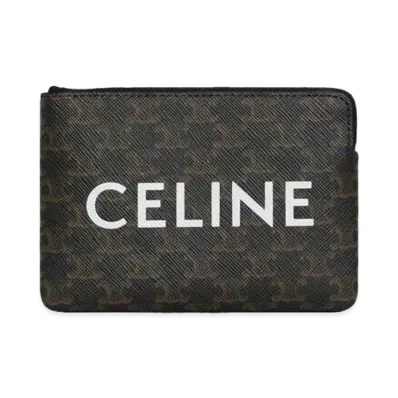 CELINE Coin and Card Pouch In Triomphe Canvas "Black"