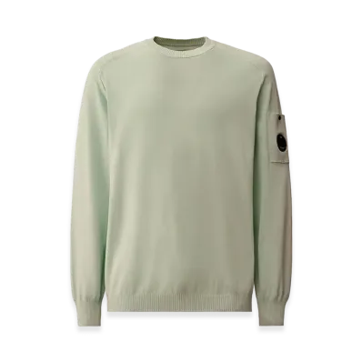 C.P. Company Cotton Crepe Crewneck Lens Sweater "Misty Blue"