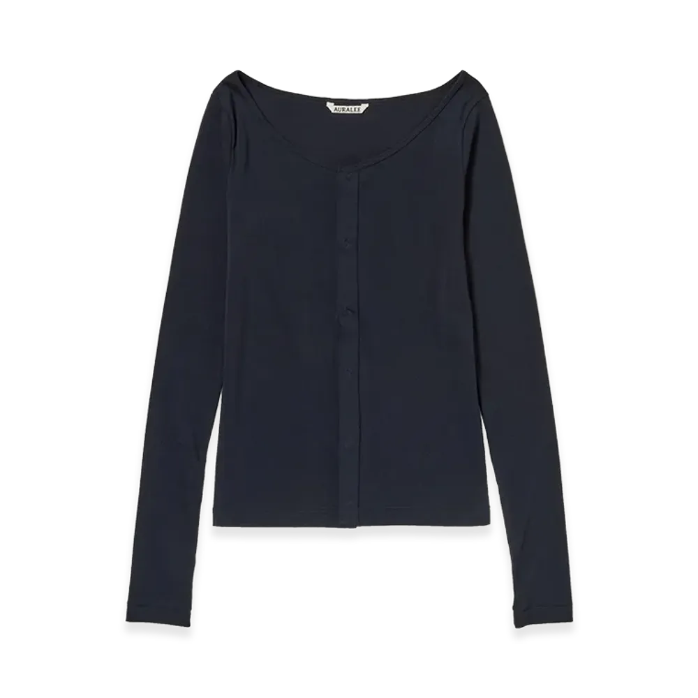AURALEE Women's Organic Cotton Fine Rib Cardigan "Dark Navy"