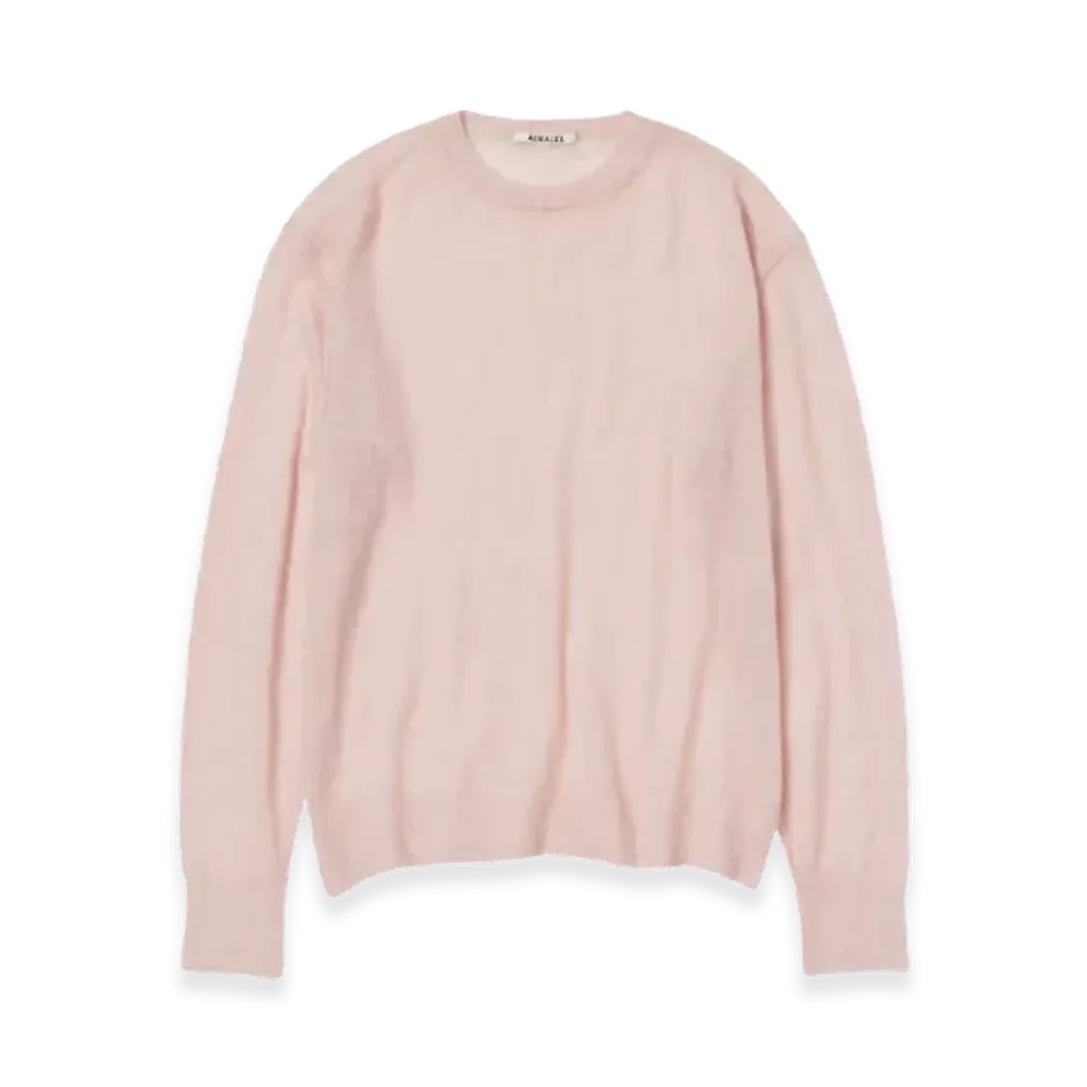 AURALEE Kid Mohair Sheer Knit Pullover "Light Pink"