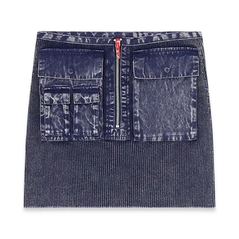 Diesel M-Meryn-Short Ribbed Mini Skirt With Denim Treatment "Dark Blue"