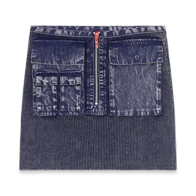 Diesel M-Meryn-Short Ribbed Mini Skirt With Denim Treatment "Dark Blue"